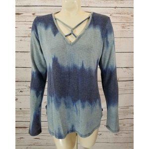 Gaze Sweater criss cross neck tie-dye blue Medium